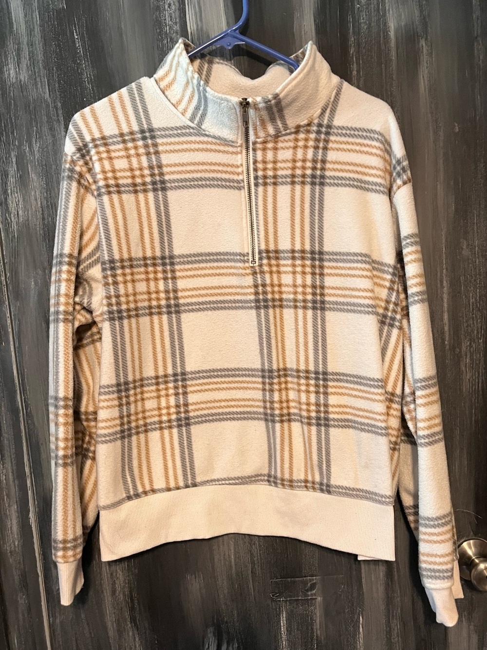 Natural Reflections Cream Plaid Half-Zip Turtleneck Sweater XL